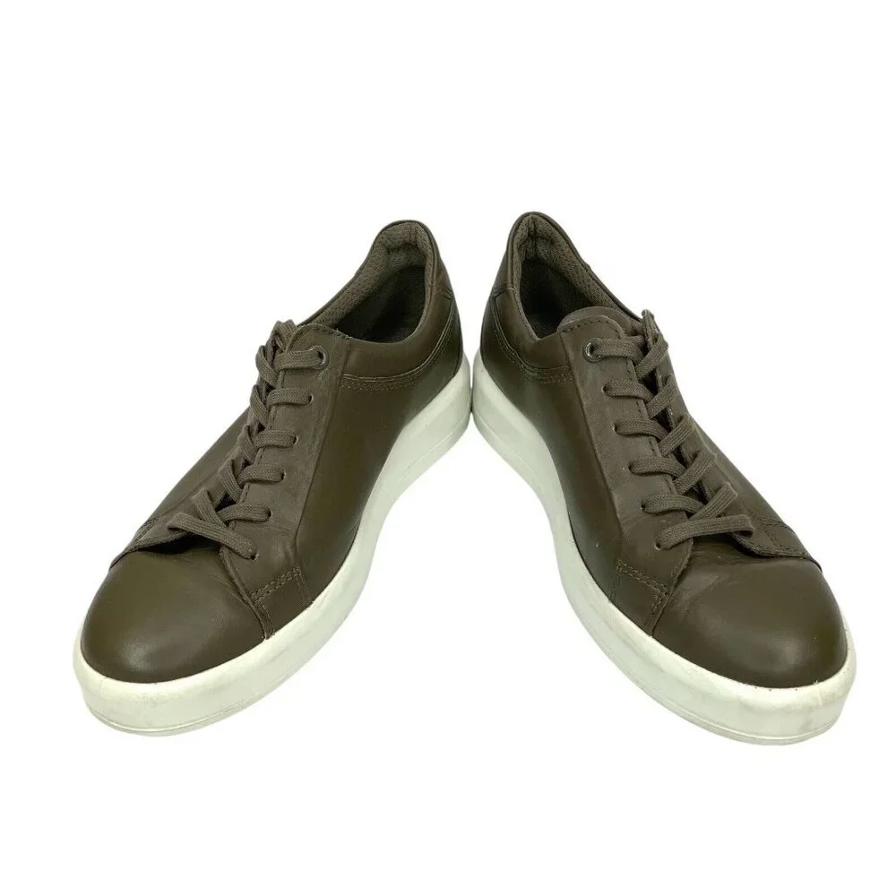 ECCO Soft 9 II Sneakers Leather Tarmac Olive Green SZ 39 EU 8-8.5 US